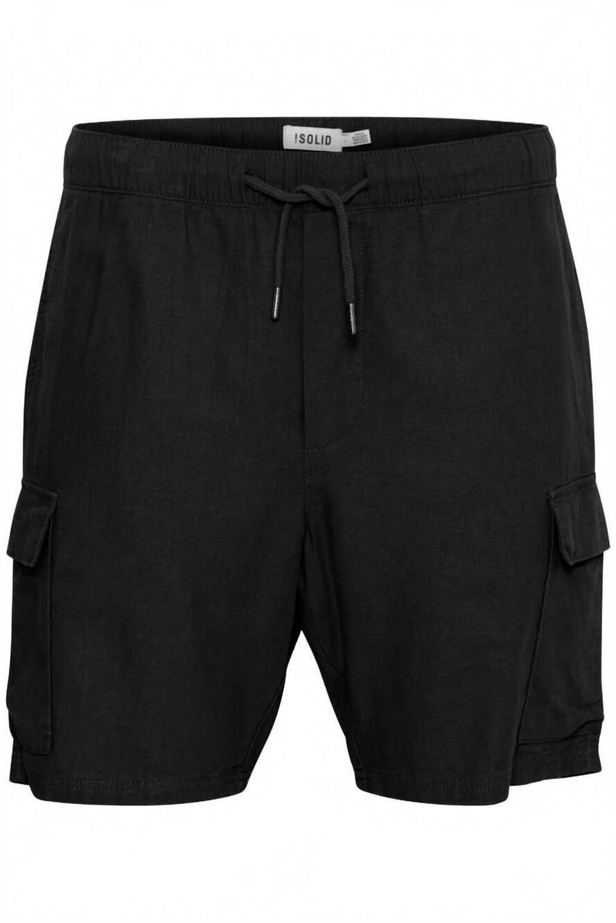 NEW SOLID men's aurelius linen cargo shorts in true black